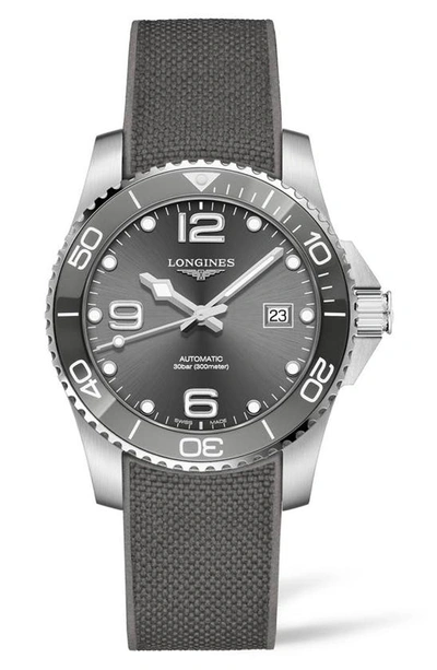Shop Longines Hydroconquest Automatic Rubber Strap Watch, 41mm In Grey/ Silver