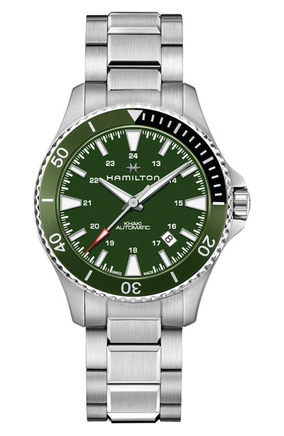 Shop Hamilton Khaki Navy Scuba Automatic Bracelet Watch, 40mm In Green/silver