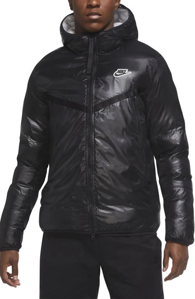 Shop Nike Sportswear Windrunner Repel Hooded Puffer Jacket In Black/ White/ Black/ Black