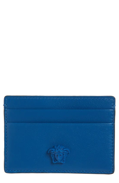 Shop Versace Medusa Leather Card Case In Blue Cobalt