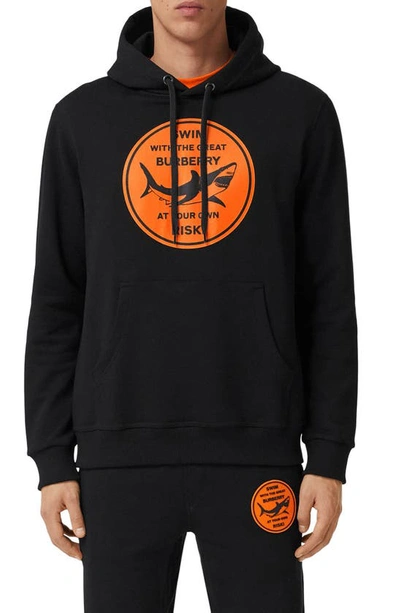 Shop Burberry Shark Graphic Cotton Hoodie In Black
