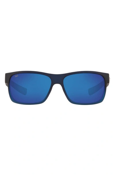 Shop Costa Del Mar 60mm Polarized Rectangular Sunglasses In Bahama Blue Fade/ Blue Mirror