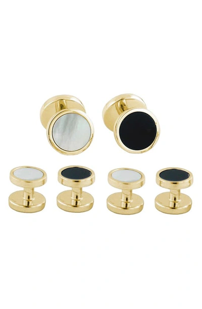 Shop David Donahue Reversible Mother-of-pearl & Onyx Cuff Link & Stud Set In Gold