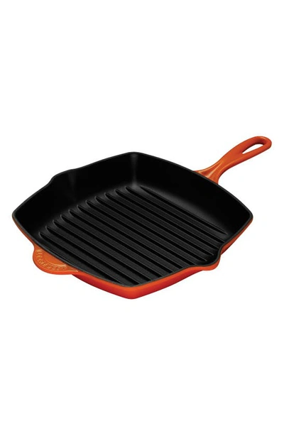 Shop Le Creuset 10 Inch Square Enamel Cast Iron Grill Pan In Flame