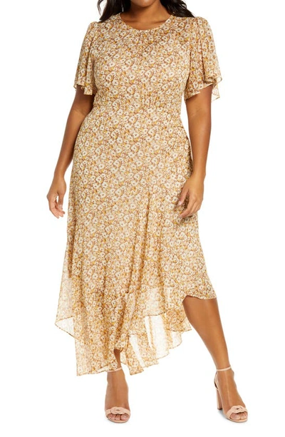 Shop Astr Floral Print Dress In Mustard Multi Ditsy