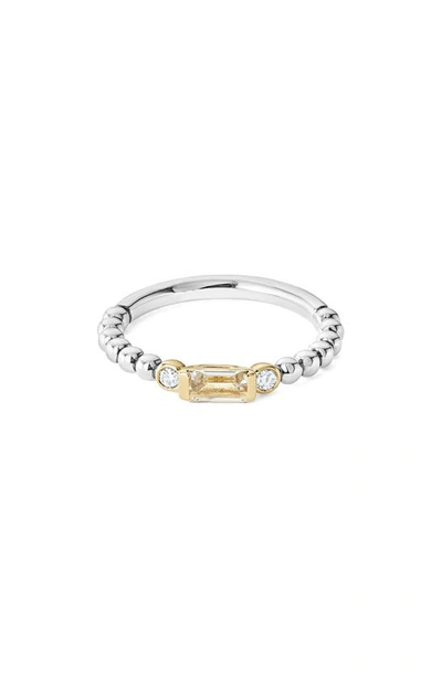 Shop Lagos Gemstone Baguette And Diamond Beaded Band Ring In Silver/ 18k Gold/ White Topaz