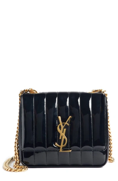 Shop Saint Laurent Small Vicky Patent Leather Crossbody Bag In Noir
