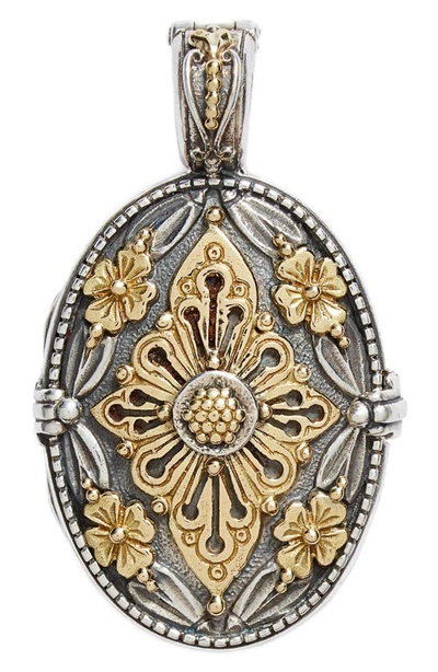 Shop Konstantino 'hebe' Etched Locket Pendant In Silver/ Gold