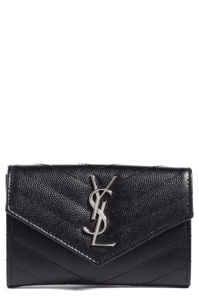Shop Saint Laurent Small Monogram Leather French Wallet In Noir