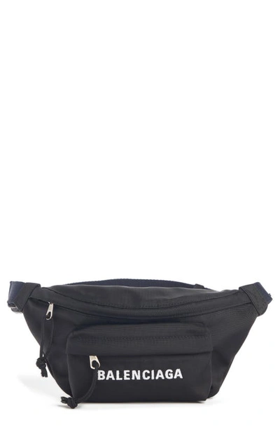 Shop Balenciaga Wheel Nylon Belt Bag In Black/ Navy Blue