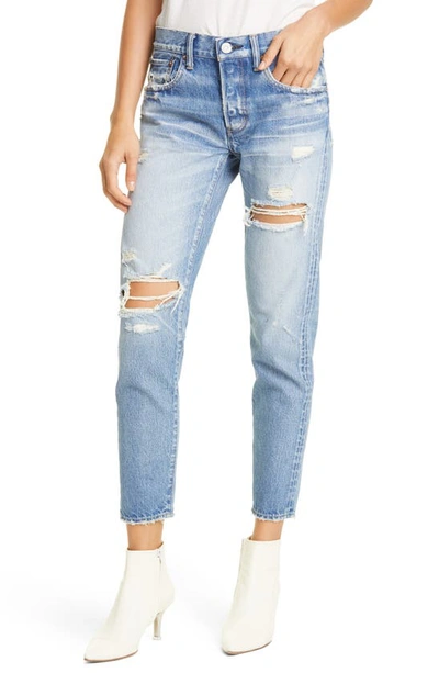 Shop Moussy Vintage Bowie Ripped Tapered Jeans In Blue