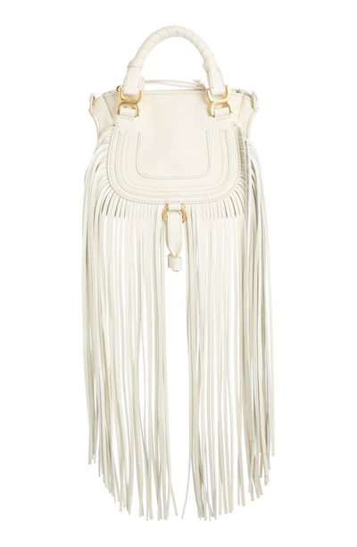 Shop Chloé Mini Marcie Fringe Leather Crossbody Bag In Natural White