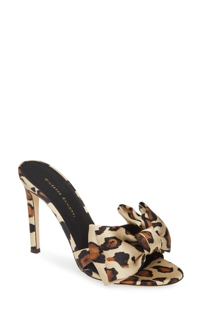 Shop Giuseppe Zanotti Big Bow Slide Sandal In Leopard