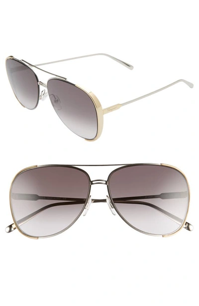 Shop Ferragamo 62mm Aviator Sunglasses In Palladium/ Gold