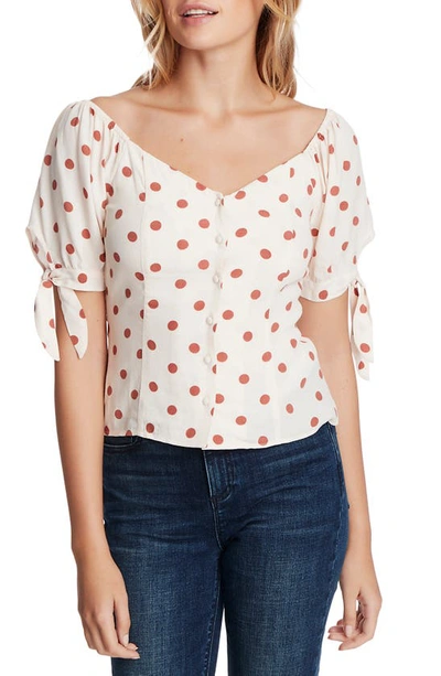 Shop 1.state Polka Dot Tie Sleeve Blouse In Amber Rose