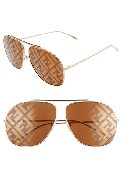 Shop Fendi 64mm Oversize Lenticular Lens Aviator Sunglasses In Gold/ Brown