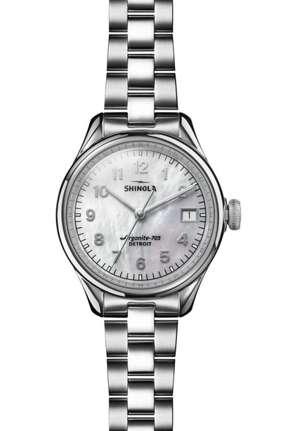 Shop Shinola Vinton Bracelet Watch, 32mm In Silver/ White Mop/ Silver