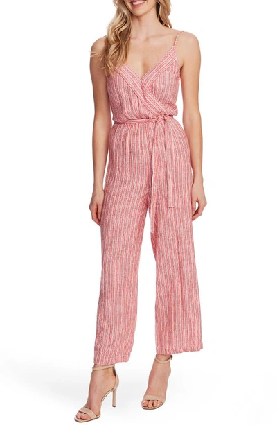 Shop Vince Camuto Tranquil Stripe Linen Blend Jumpsuit In Bright Ladybug