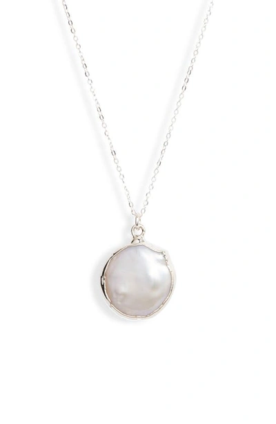 Shop Set & Stones Angela Coin Pearl Long Pendant Necklace In Silver/ Pearl