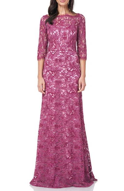 Shop Js Collections Lace Column Gown In Mauve