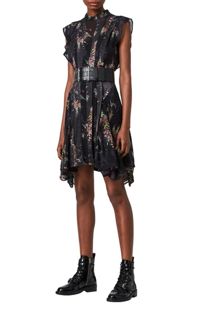 Shop Allsaints Melisma Floral Pleated Minidress In Black