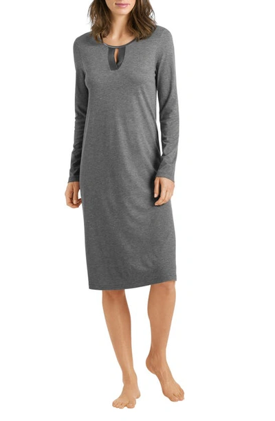 Shop Hanro Fia Long Sleeve Nightgown In Stone Melange
