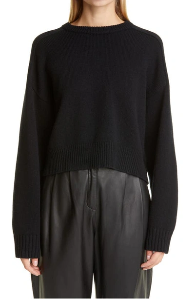 Shop Loulou Studio Oversize Crop Wool & Cashmere Sweater In Black