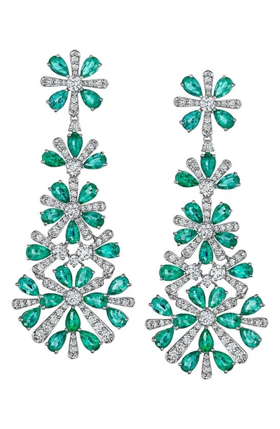 Shop Hueb Botanica Diamond & Emerald Drop Earrings In White Gold/ Diamond