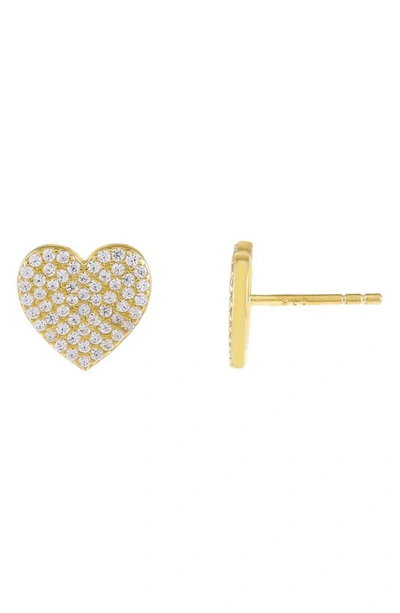 Shop Adinas Jewels Pave Heart Stud Earrings In Gold