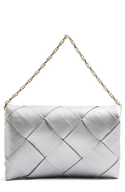Shop Topshop Large Woven Faux Leather Clutch In Silver
