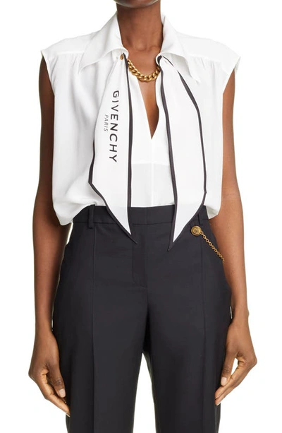 Shop Givenchy Logo Scarf Neck Silk Blouse In Off White