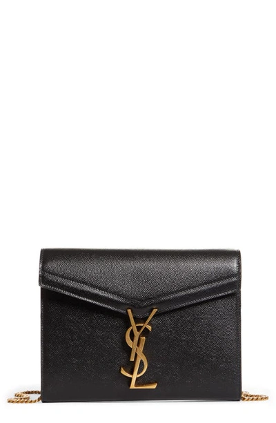 Shop Saint Laurent Cassandra Leather Wallet On A Chain In 1000 Nero