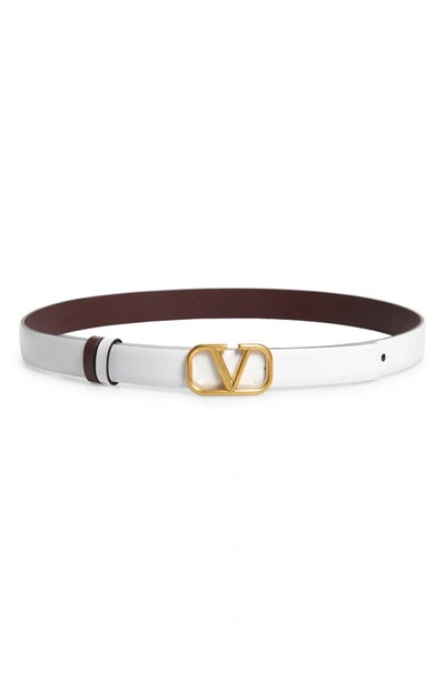 Shop Valentino Vlogo Buckle Reversible Leather Belt In Bianco Ottico/ Rubin