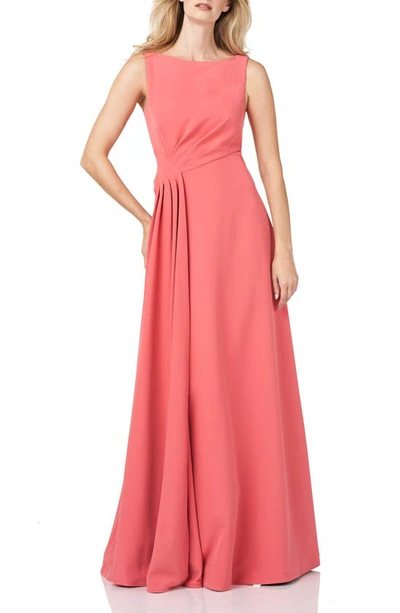 Shop Kay Unger Pleated Waist Crepe A-line Gown In Persimmon