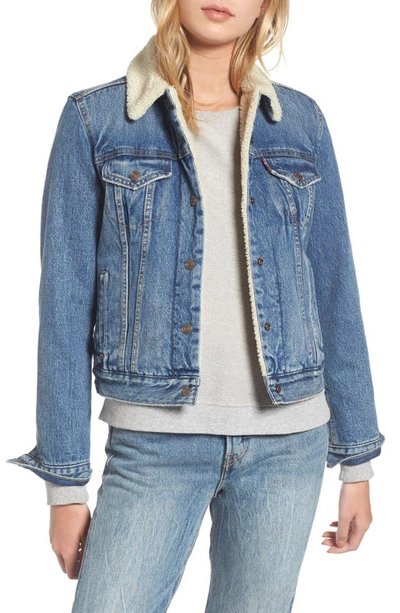 Shop Levi's Faux Shearling Lined Denim Trucker Jacket In Extremely Lovable