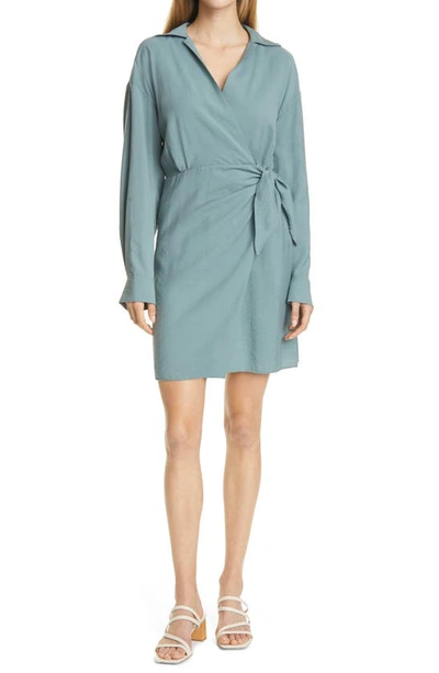 Shop Vince Wrap Front Long Sleeve Shirtdress In Celadon