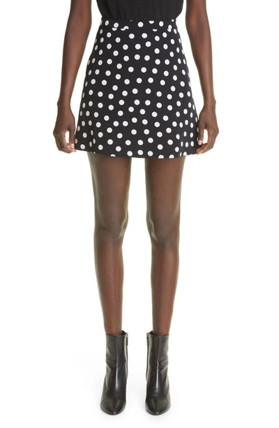 Shop Saint Laurent Polka Dot Print Faille Skirt In Marine Craie
