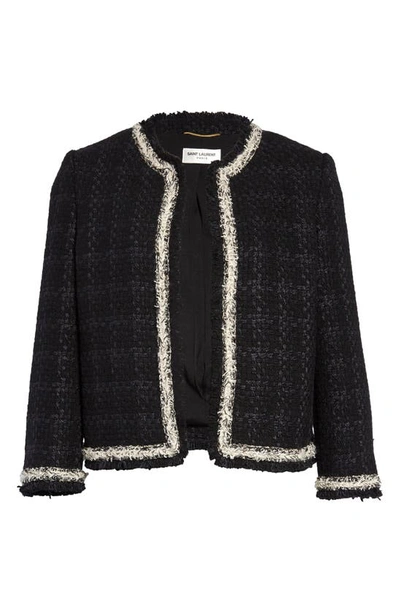 Shop Saint Laurent Check Wool & Silk Blend Tweed Jacket In Noir