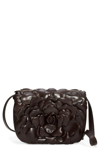 Shop Valentino Garavani Small Atelier Rose Leather Shoulder Bag In Bitter Chocolate/ Platinum