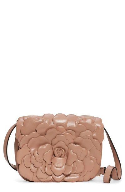 Shop Valentino Garavani Small Atelier Rose Leather Shoulder Bag In Rose Cannelle/ Platinum