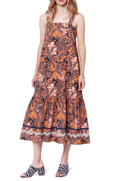 Shop Corey Lynn Calter Martina Tiered Midi Dress In Rust/ Multi