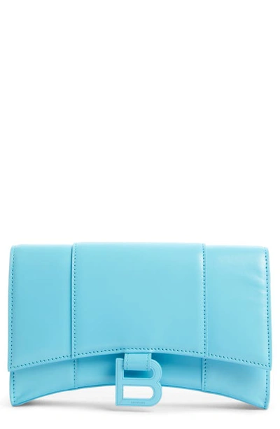Shop Balenciaga Hourglass Leather Wallet On A Chain In Azur
