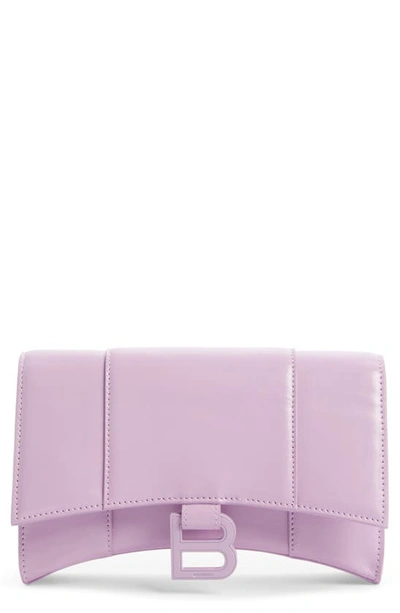 Shop Balenciaga Hourglass Leather Wallet On A Chain In Lilac