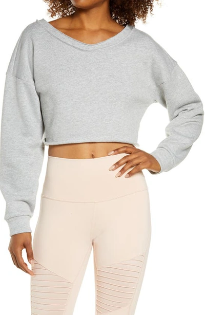 Prima Off The Shoulder Crop Pullover In Dove Grey Heather