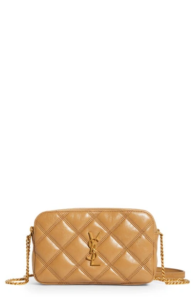 Shop Saint Laurent Becky Diamond Quilted Leather Camera Bag In Natural Tan