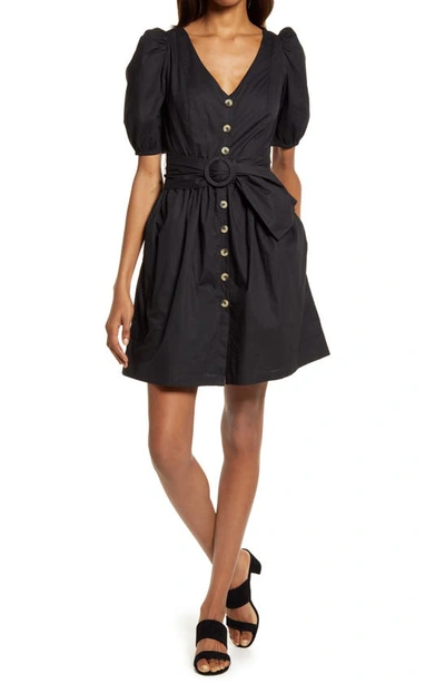 Shop French Connection Besima Belted Cotton Poplin Dress In Black