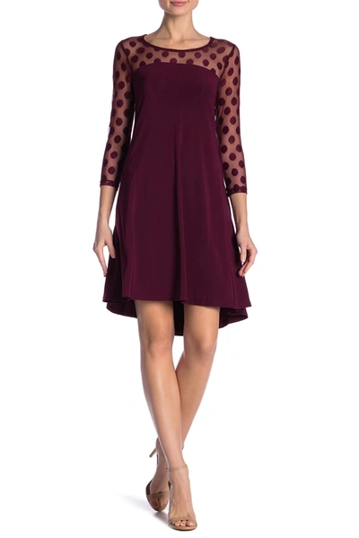 Shop Nina Leonard Illusion High-low Swing Dress In Deep Wine