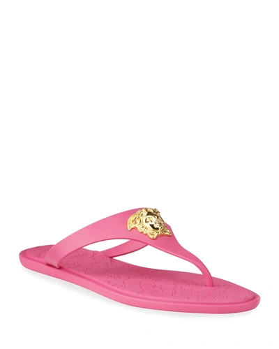 Versace Pink & Gold Medusa Flip Flops In Fuxia | ModeSens