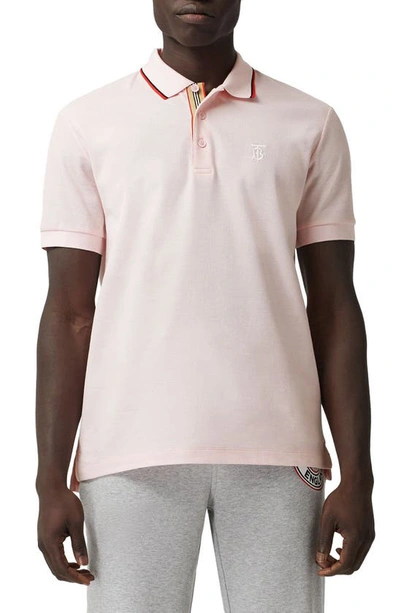 Shop Burberry Walton Tb Embroidered Short Sleeve Cotton Pique Polo In Frosted Pink