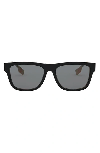 Shop Burberry 56mm Rectangular Sunglasses In Black/ Vintage Check / Grey
